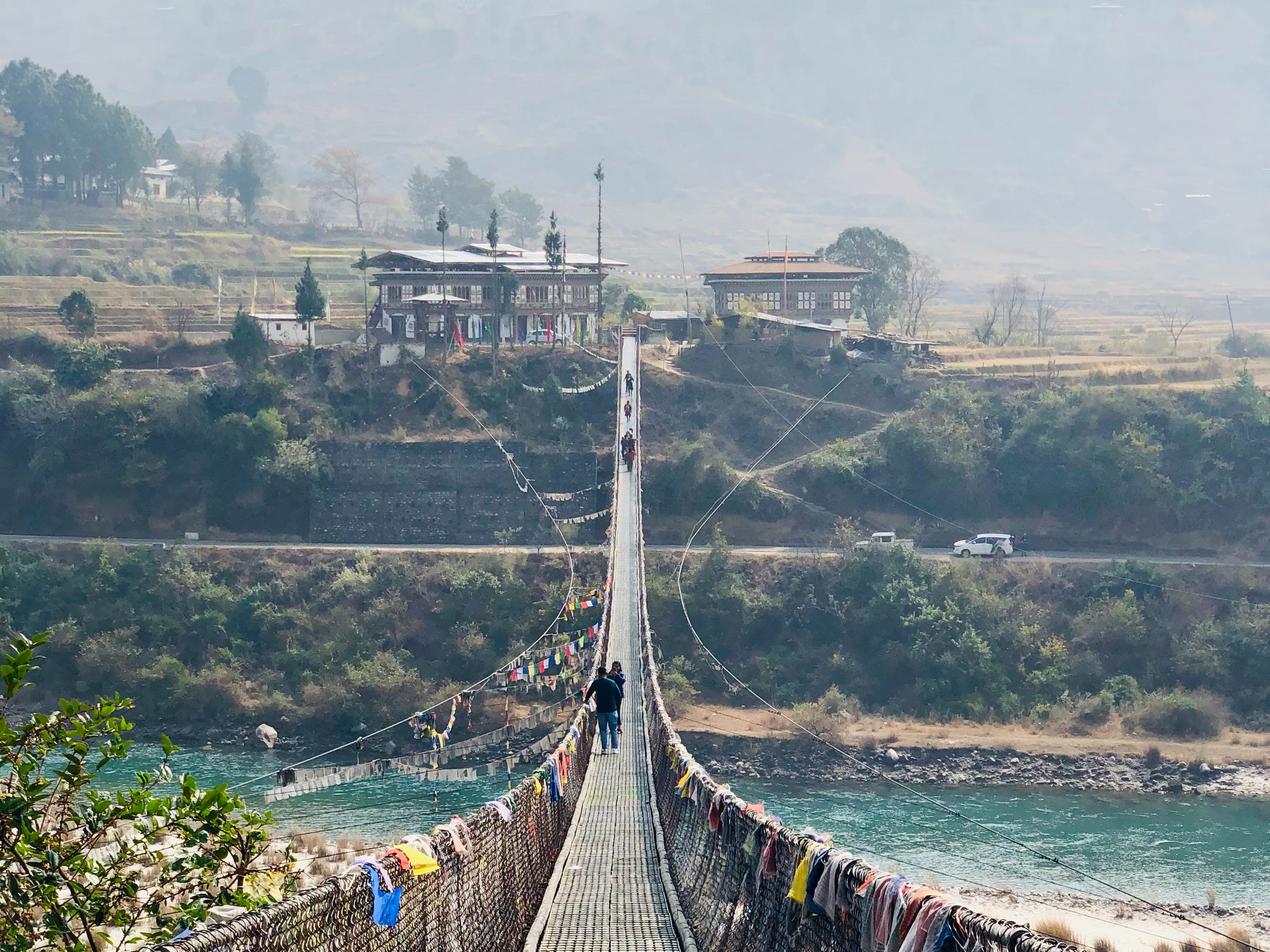 Beautiful bridge above the river in Bhutan