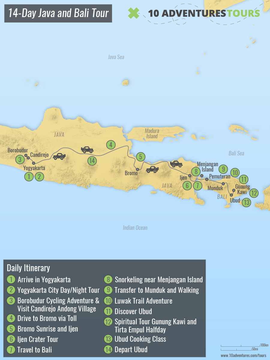 Map of 14 Day Java And Bali Tour