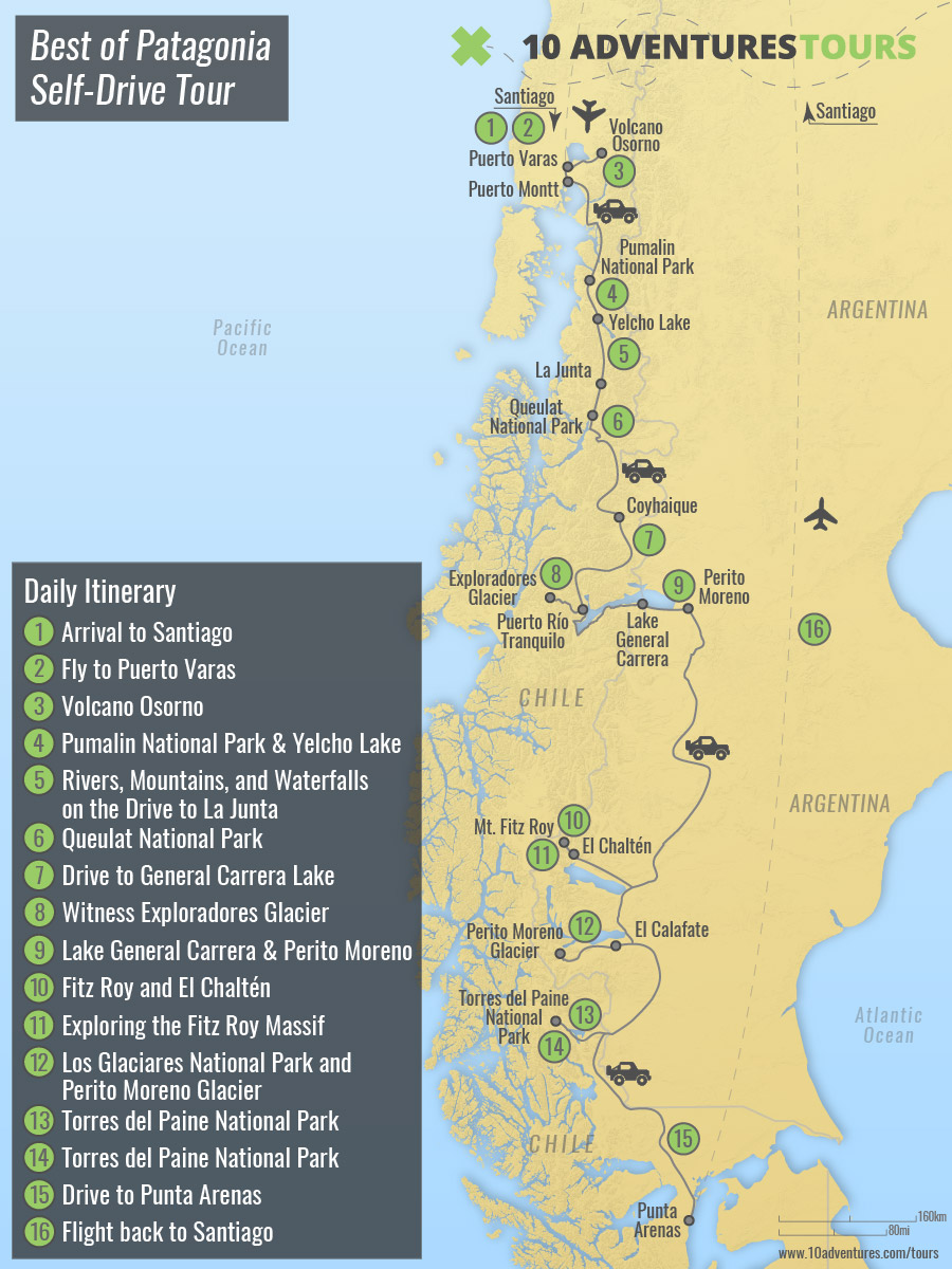 Map of Best Of Patagonia Self Drive Tour