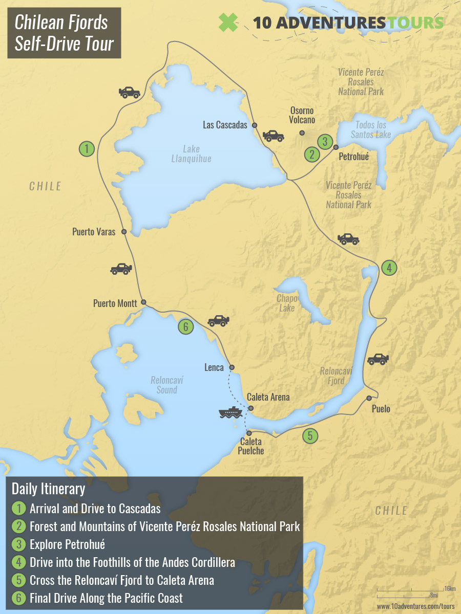 Map of Chilean Fjords Self Drive Tour