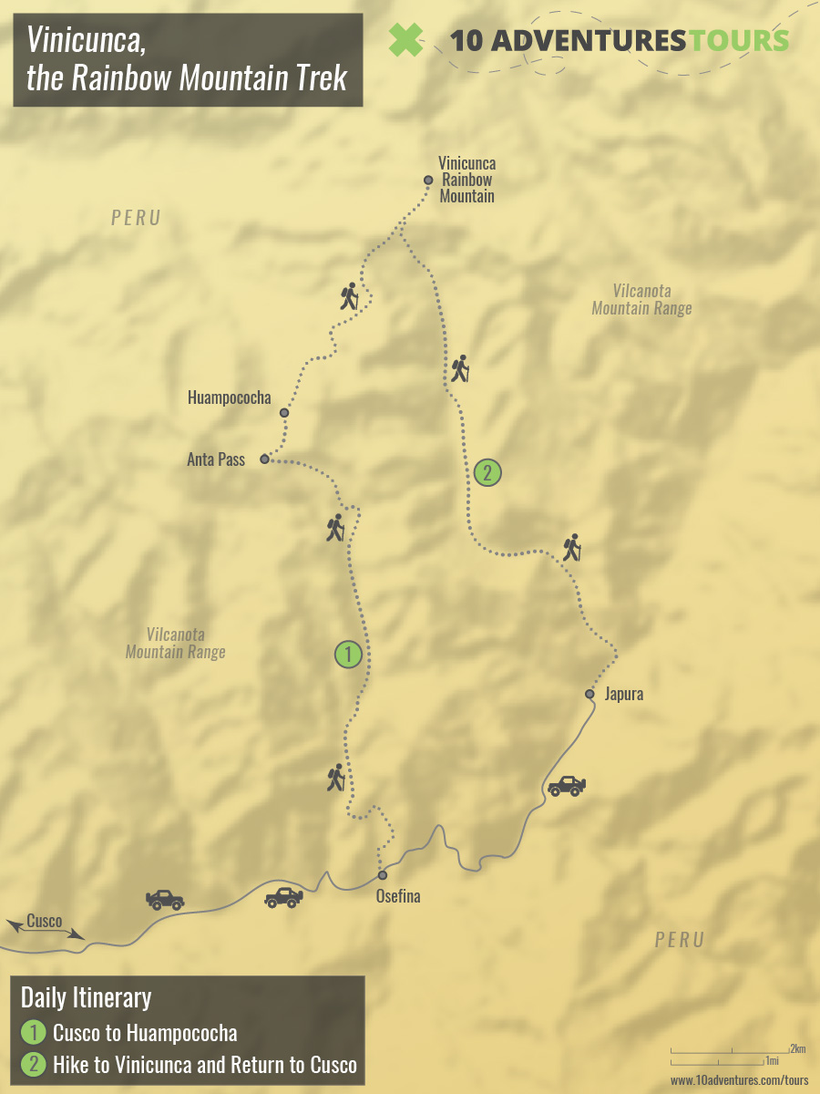 Map of Vinicunca, The Rainbow Mountain Trek