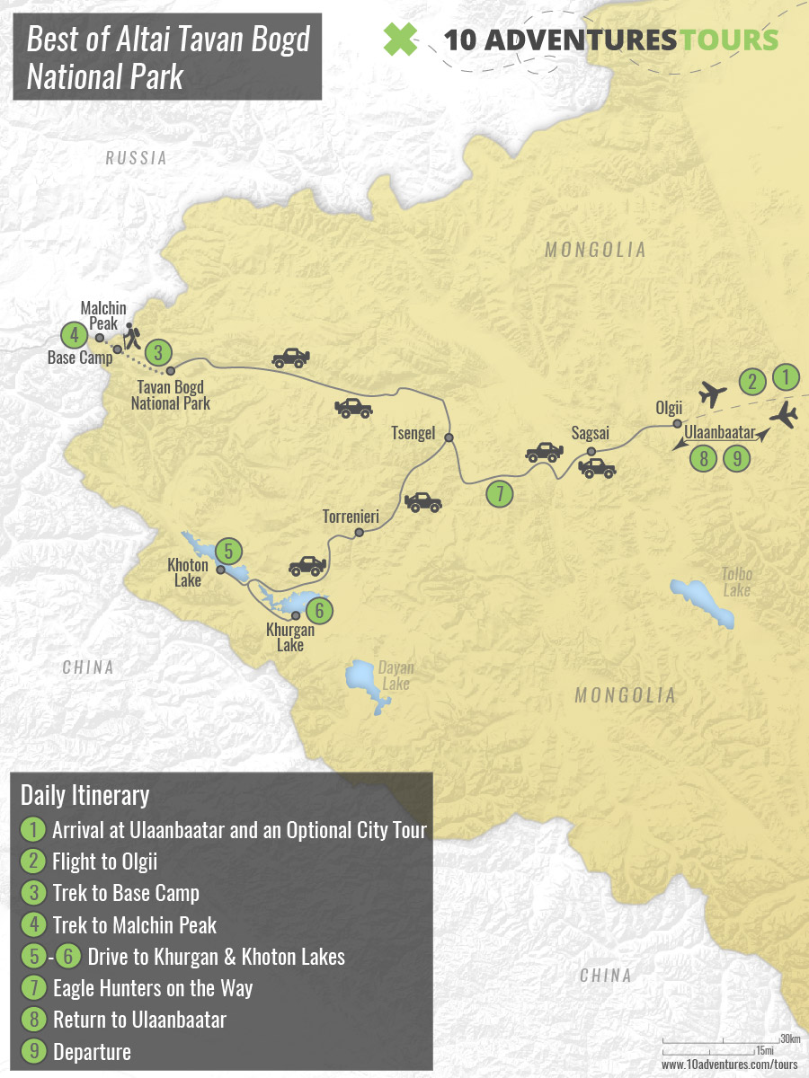 Map of Best Of Altai Tavan Bogd National Park Tour