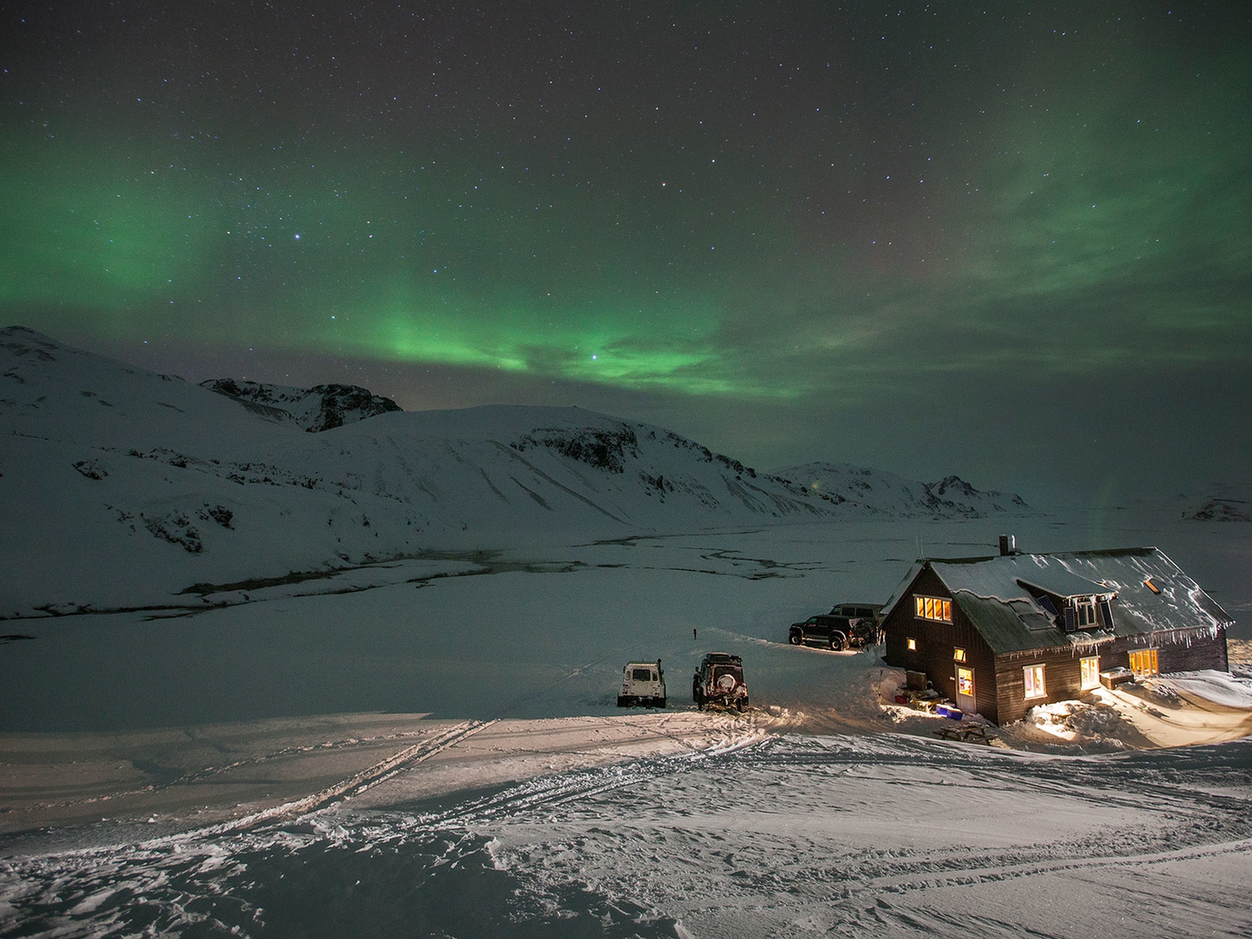 Northern Lights above the farmaland in Iceland