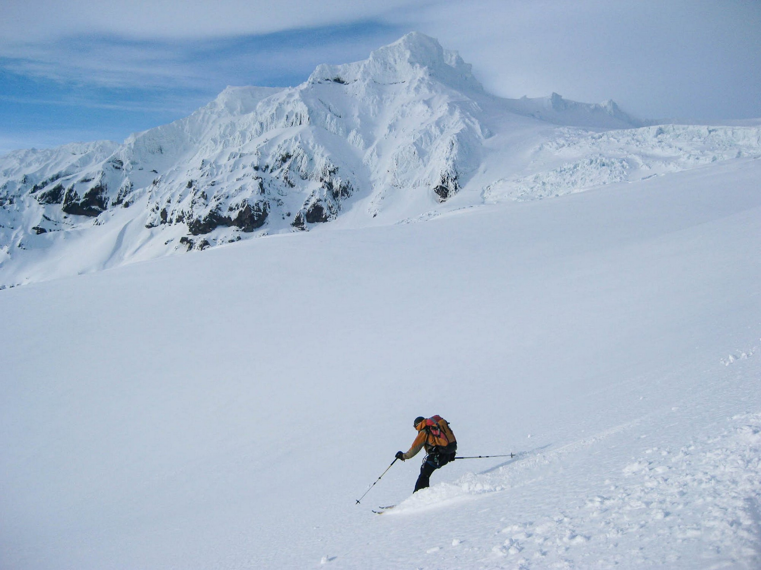 Ski down the beautiful peak in South Iceland