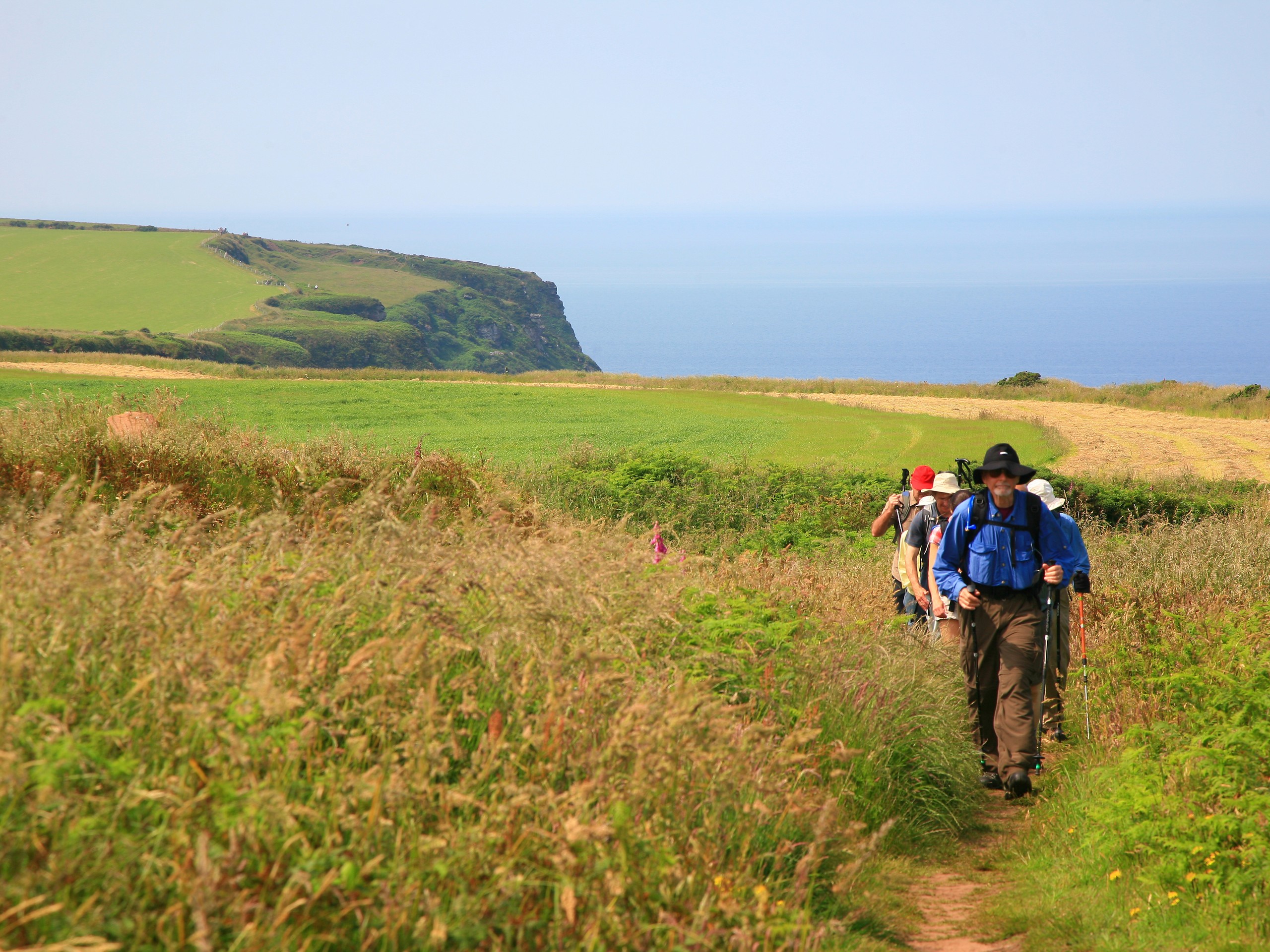 Group of walkers on a narrow path along the Northern England's coast (c)John Millen