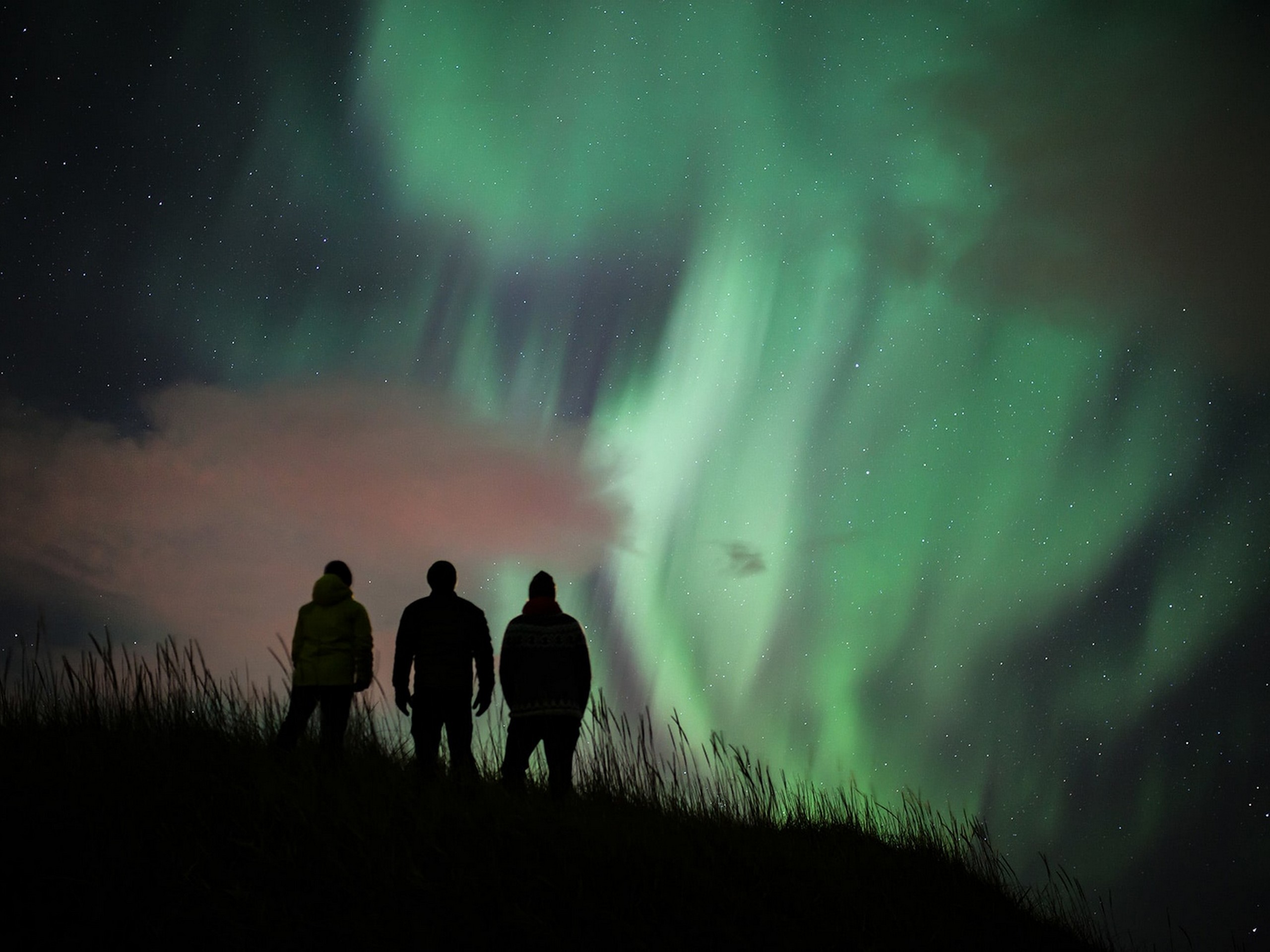 Colorful sky with northern lights in Iceland