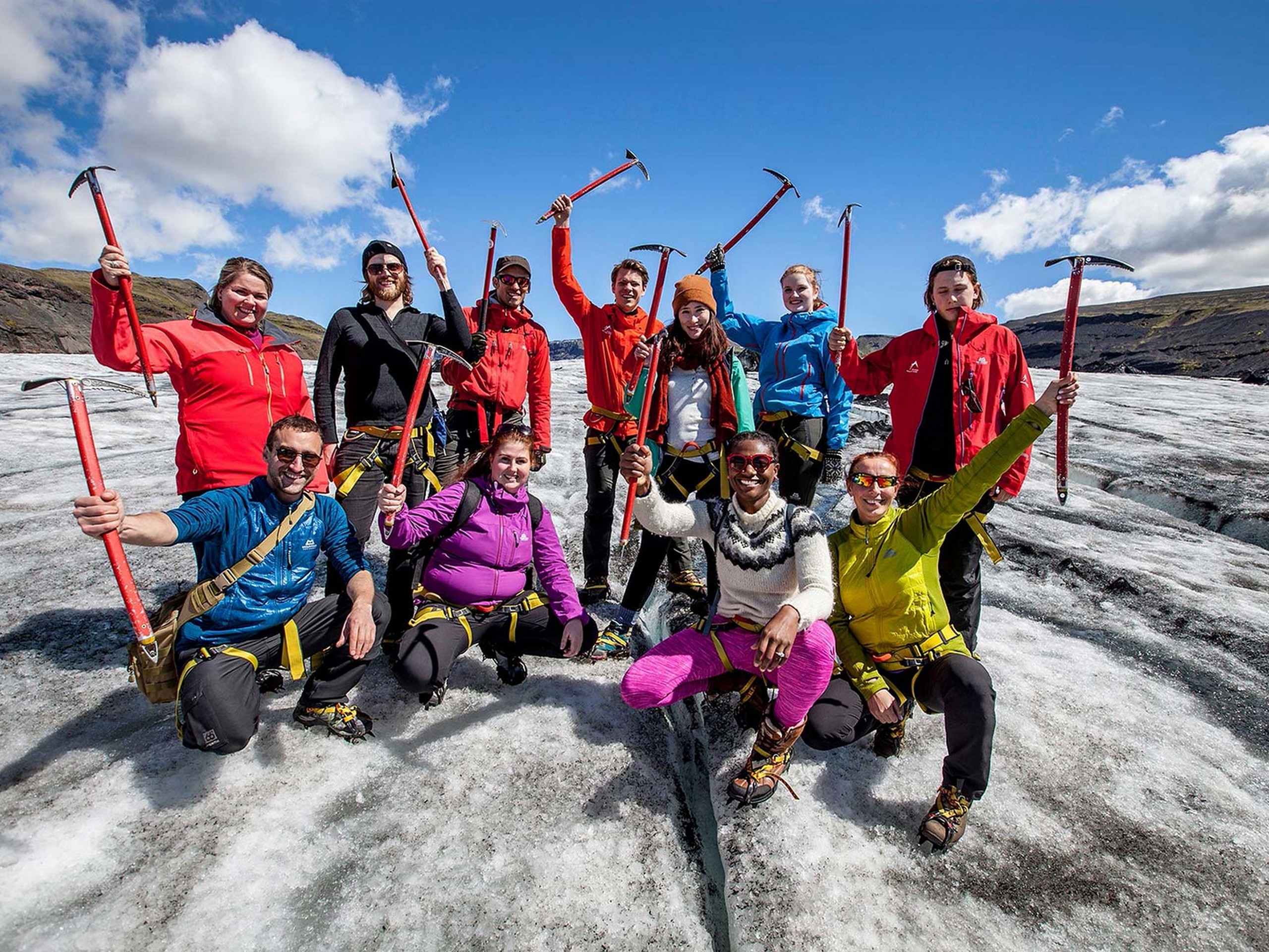 Walking on glacier in Iceland with a guided group