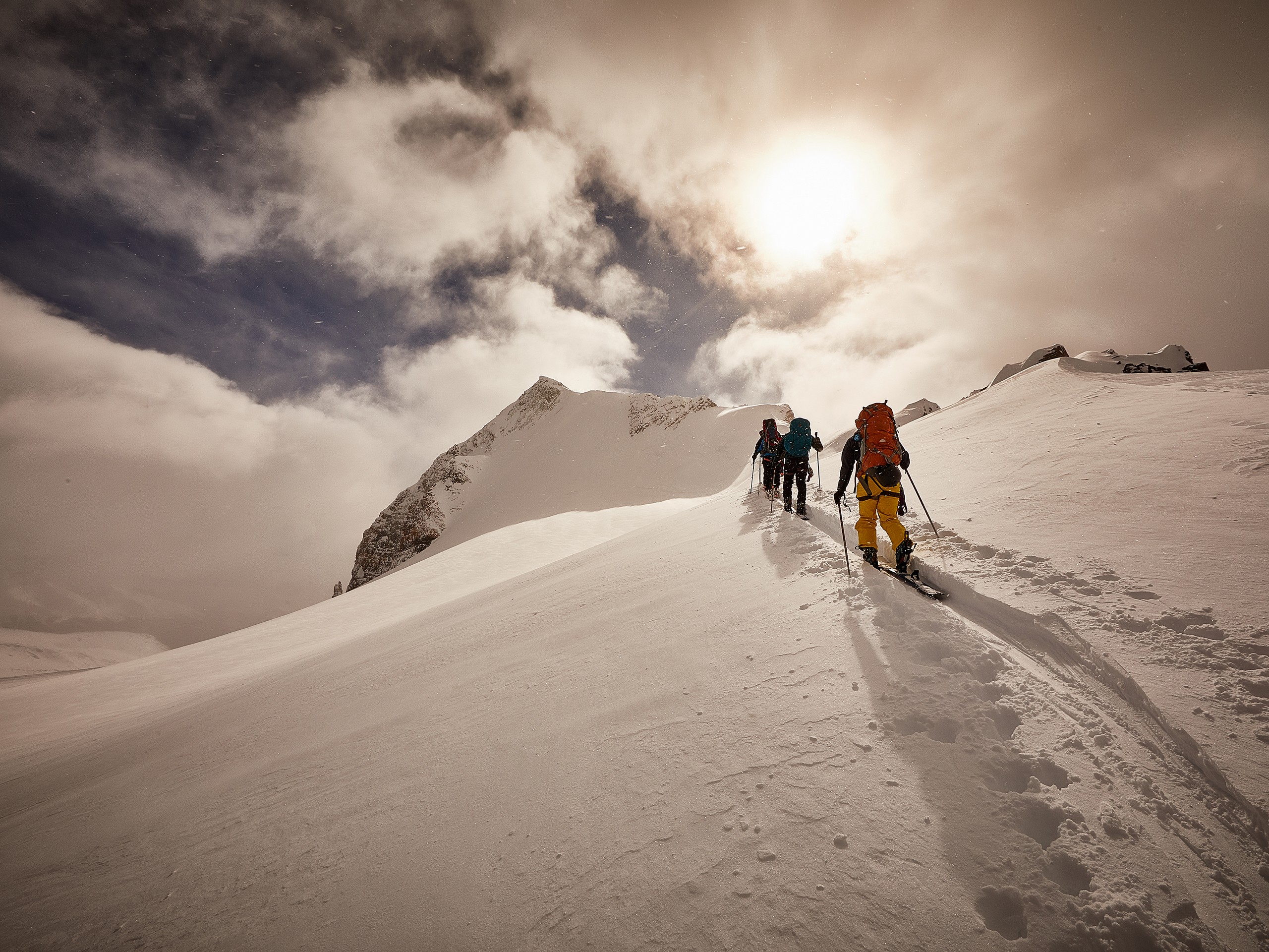 Group of skiers crossing the Wapta Icefield during the winter