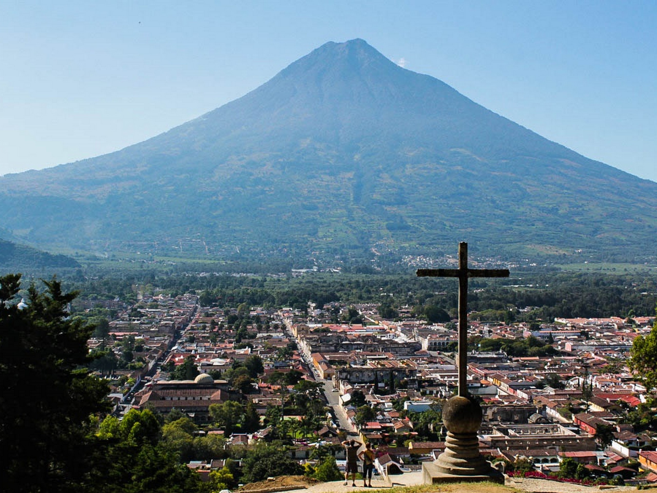 Antigua and beautiful volcano behind