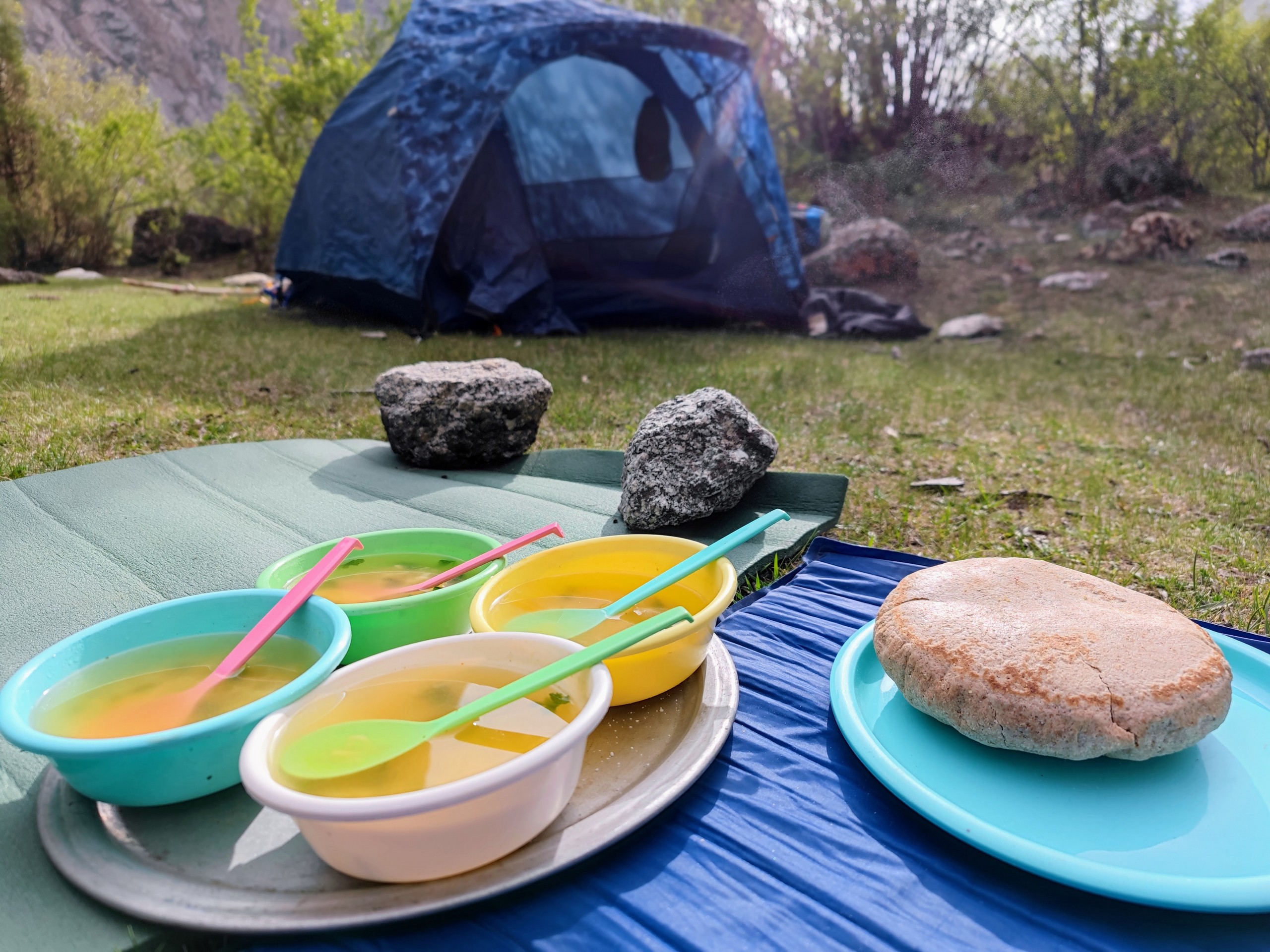 Soup & Bread served while trekking in Pakistan