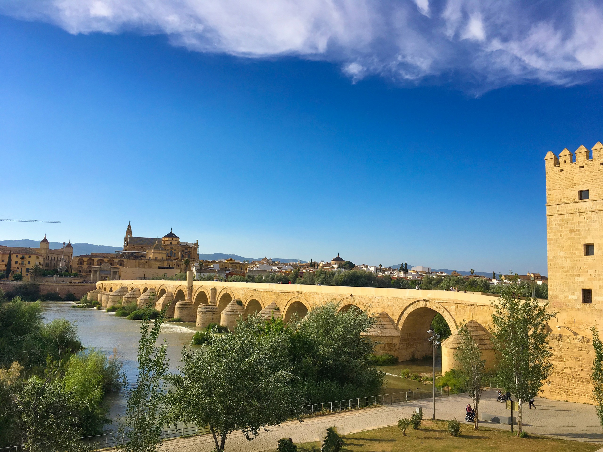 Beautiful yellow-brick bridge seen in Andalucia while cycling on a self-guided bike tour