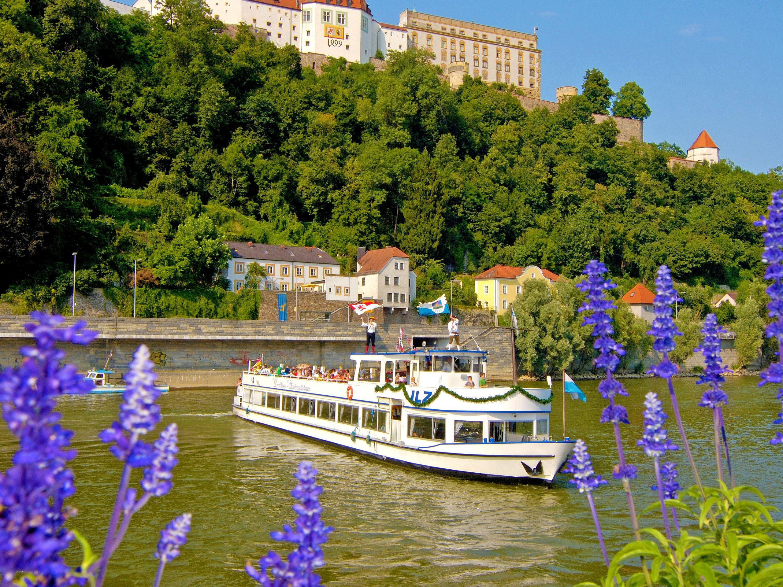 Small cruise ship seen on Danube river