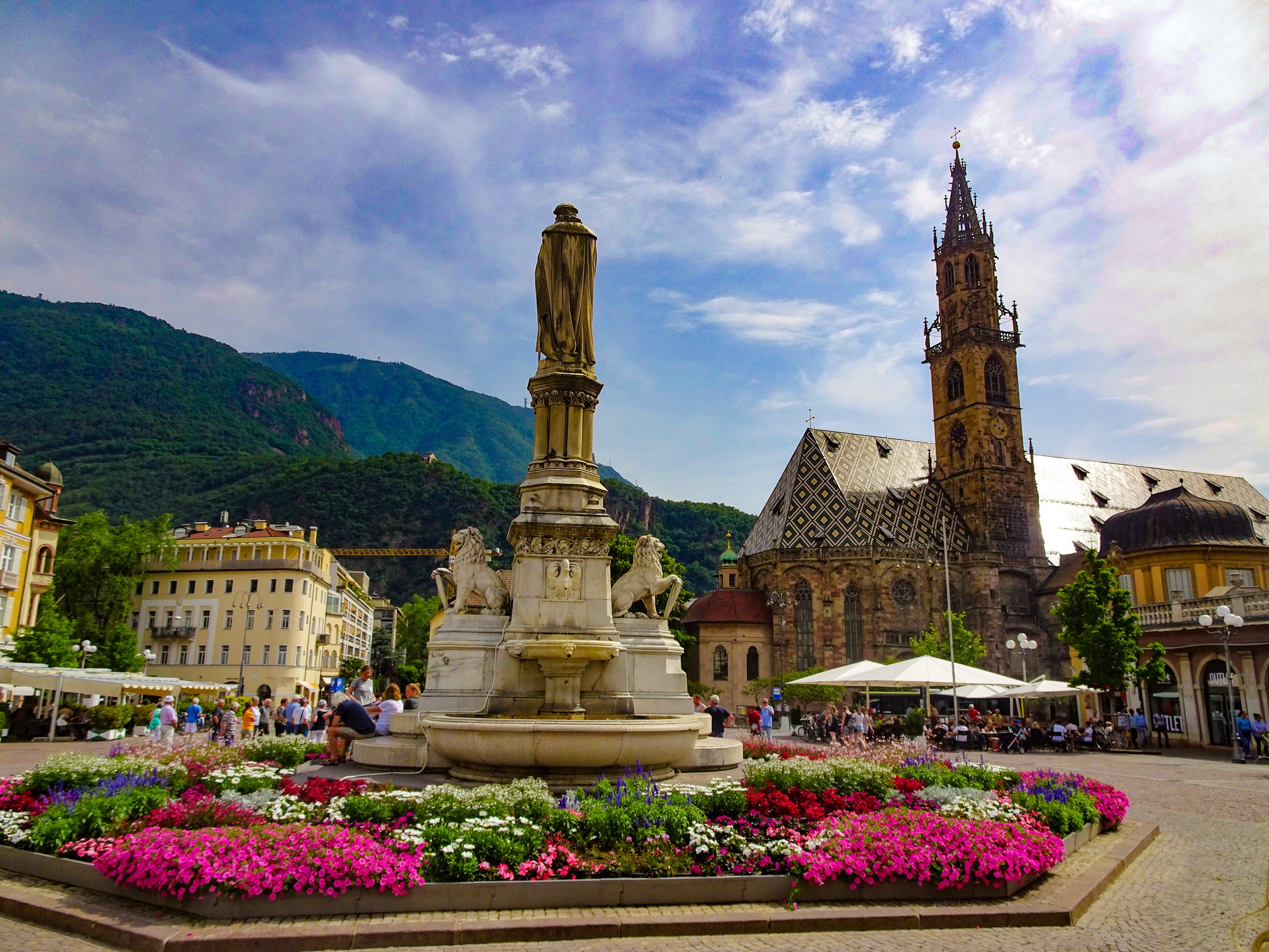 Beautiful center plaza visited while cycling in Austria and Italy
