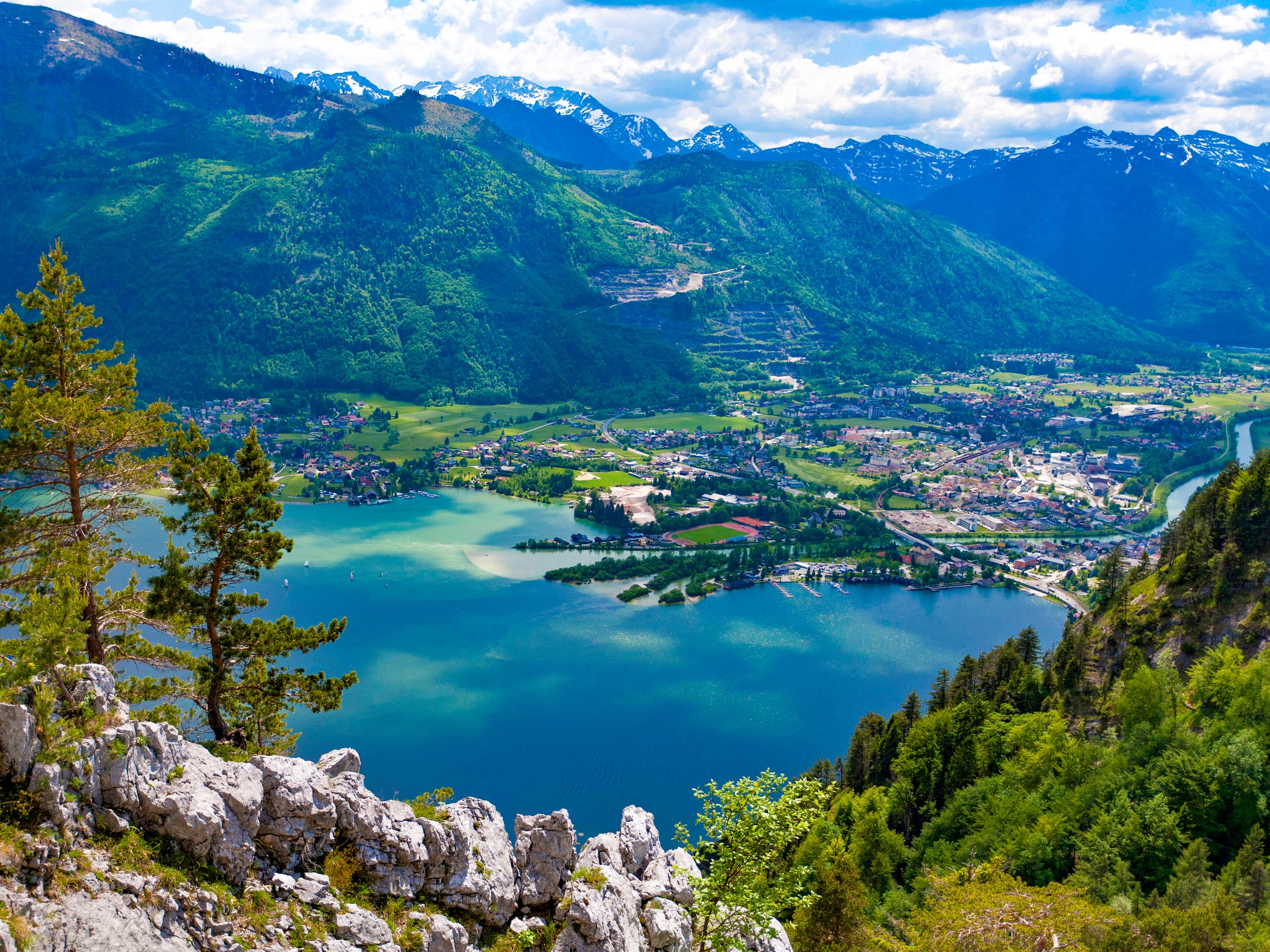 Traunsee as seen from the above while biking the Salzkammergut region in Austria