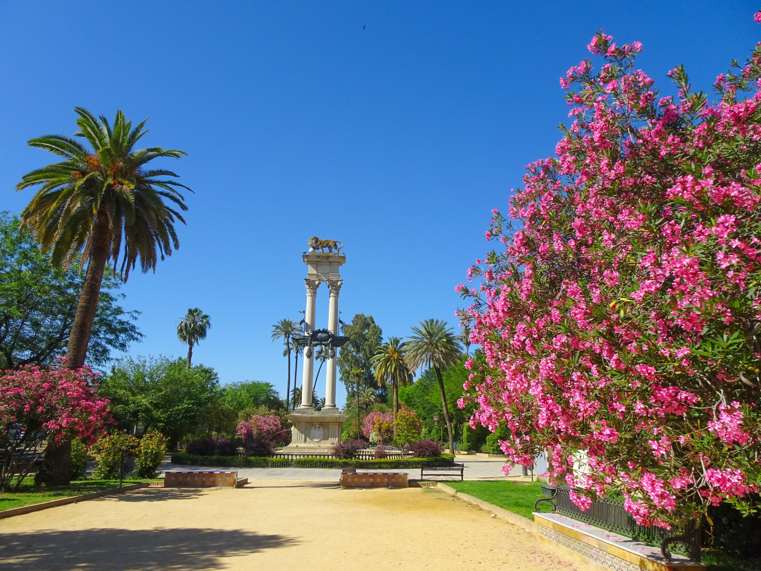 Beautiful gardens in Sevilla, seen while on self-guided biking tour of Andalusia