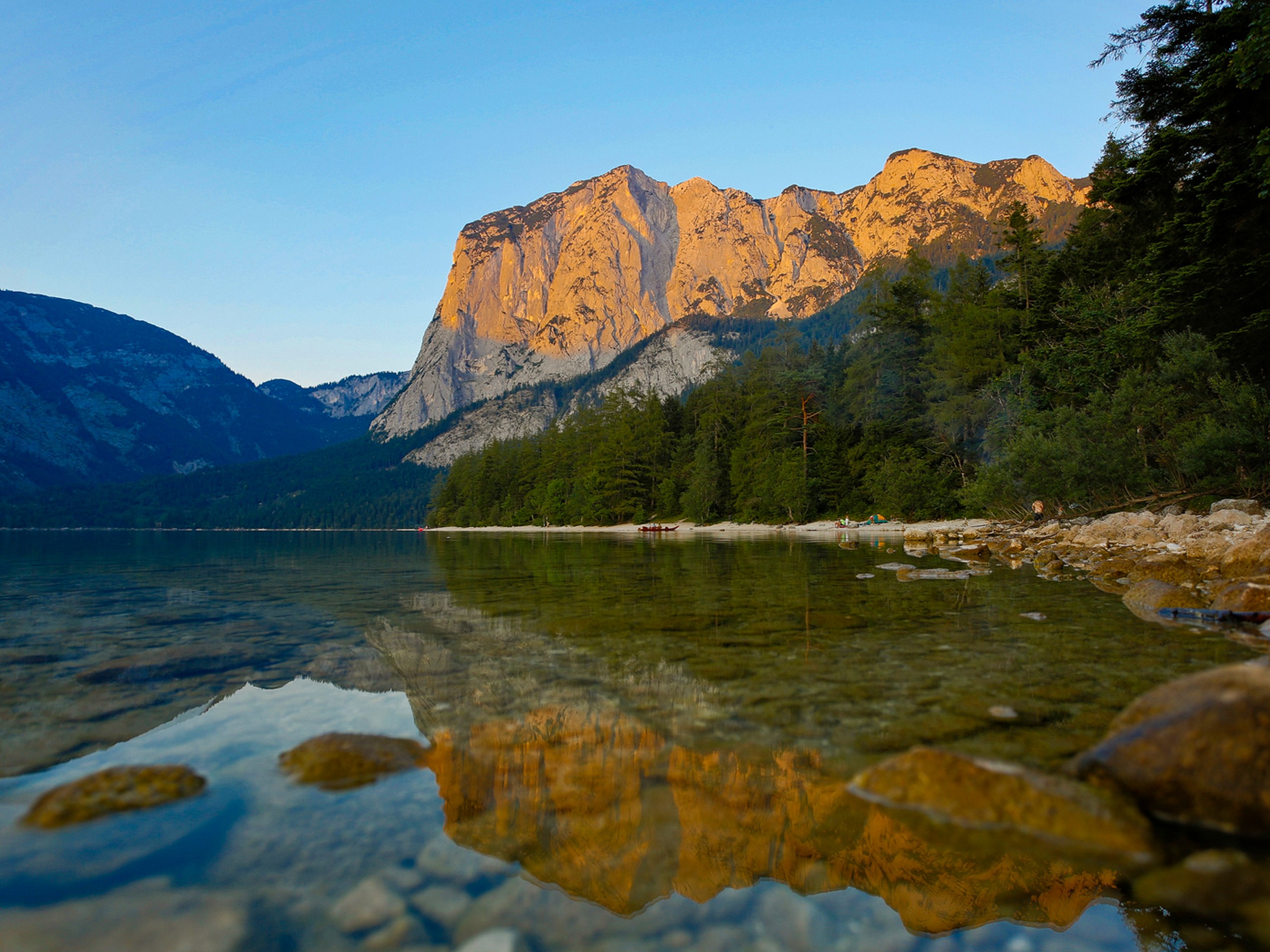 Beautiful lake in Salzkammergut during the sunset