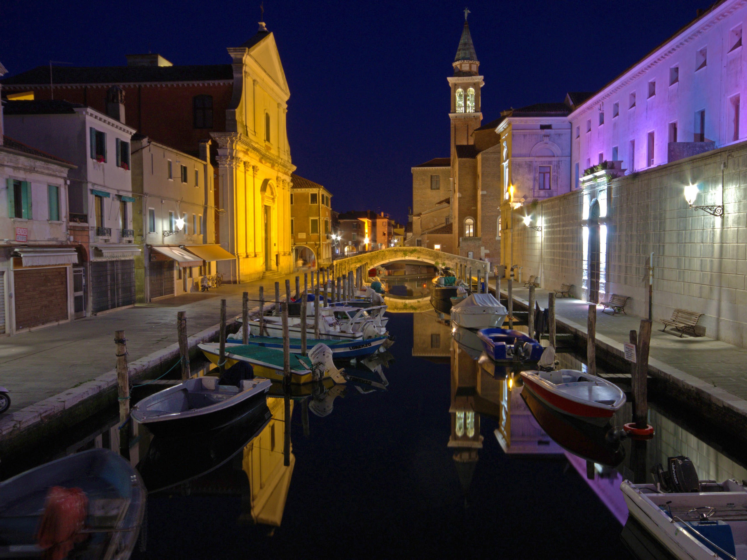 Evening lights on Chioggia Channel in Venice
