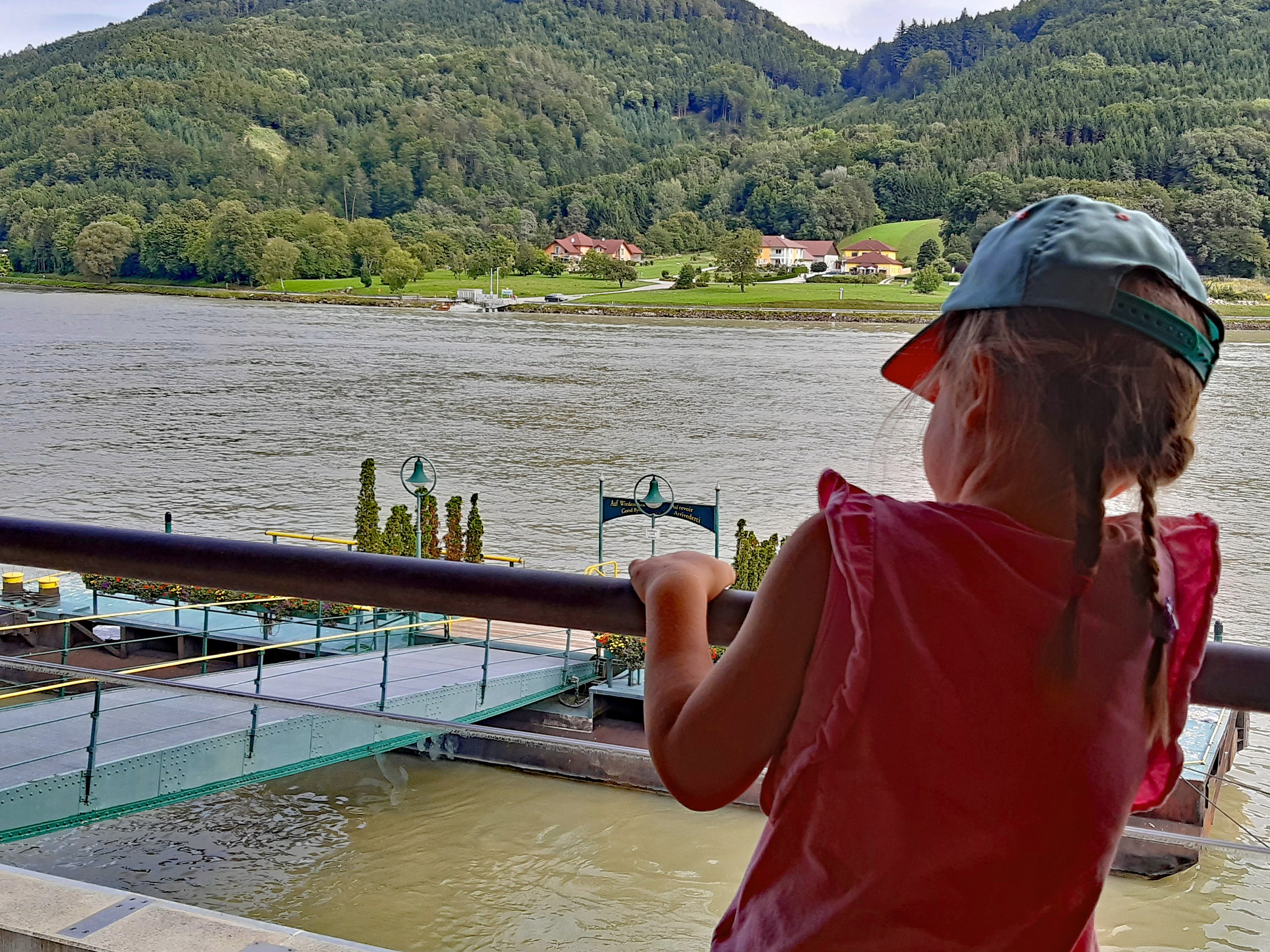 Girl looking at Danube River in Austria