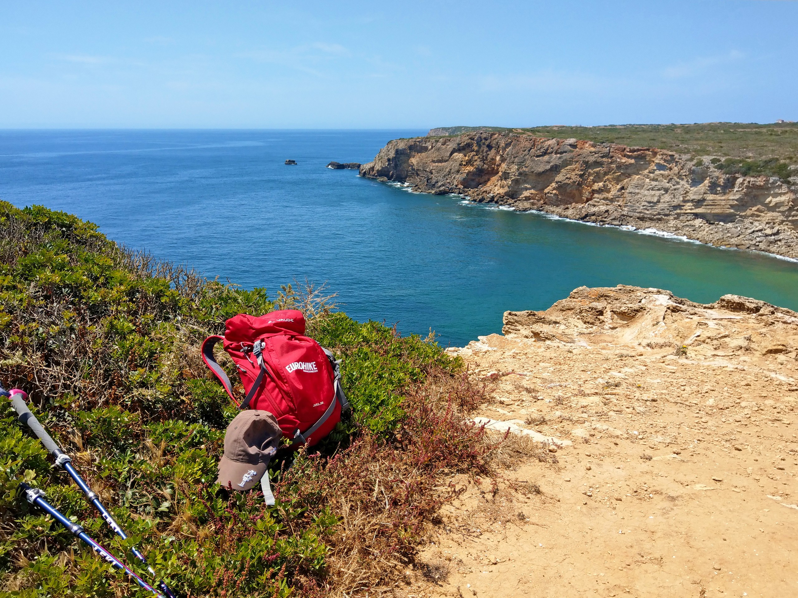 Resting stop on a path along the Algarve coast in Portugal