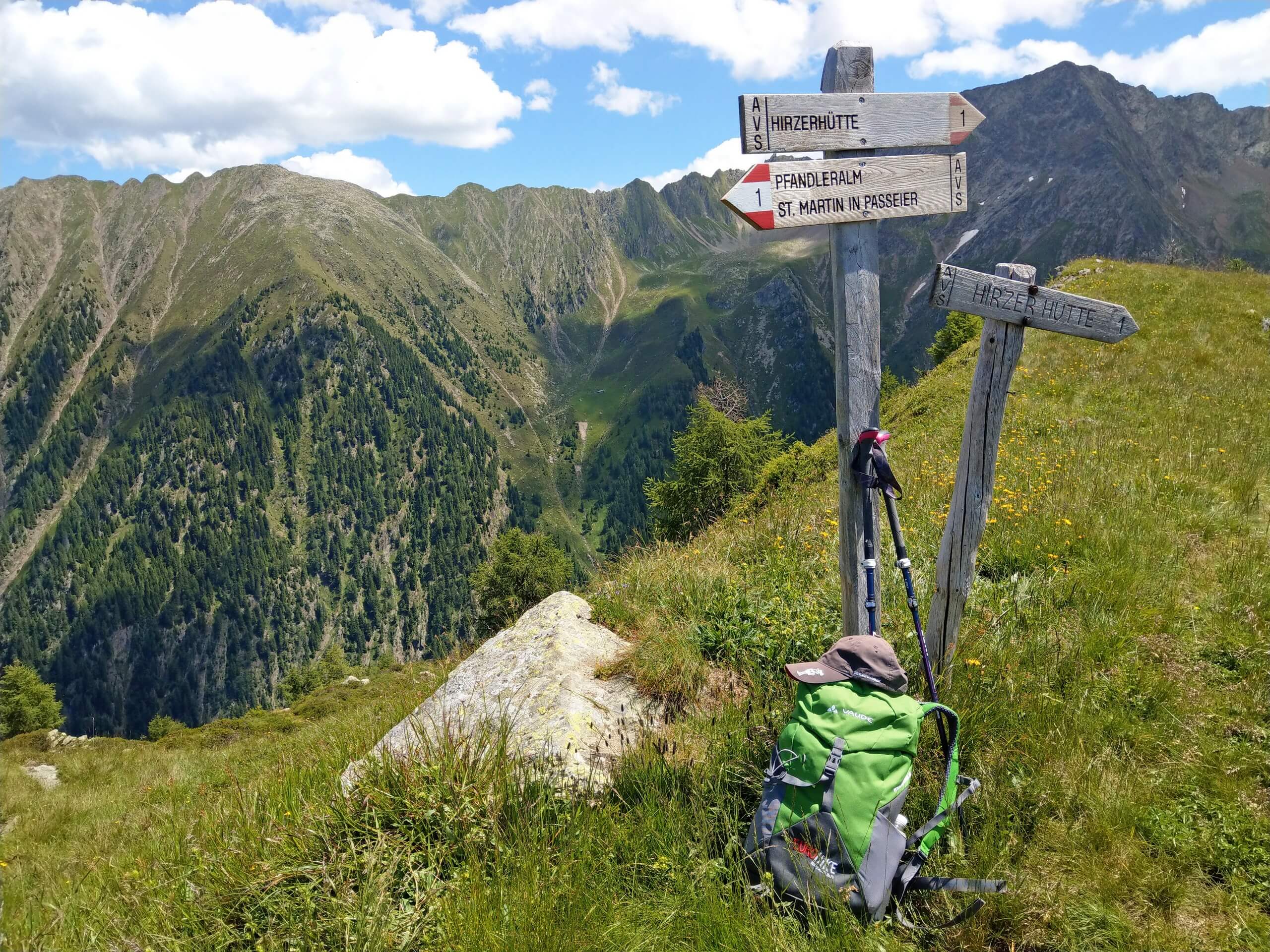 Waypoint along the E5 path approaching Merano