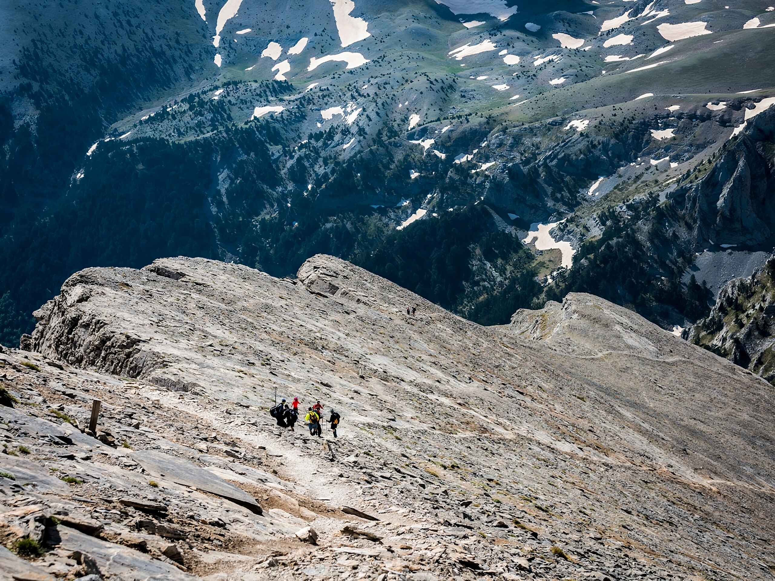 Looking down on the steep path down Mount Olympus