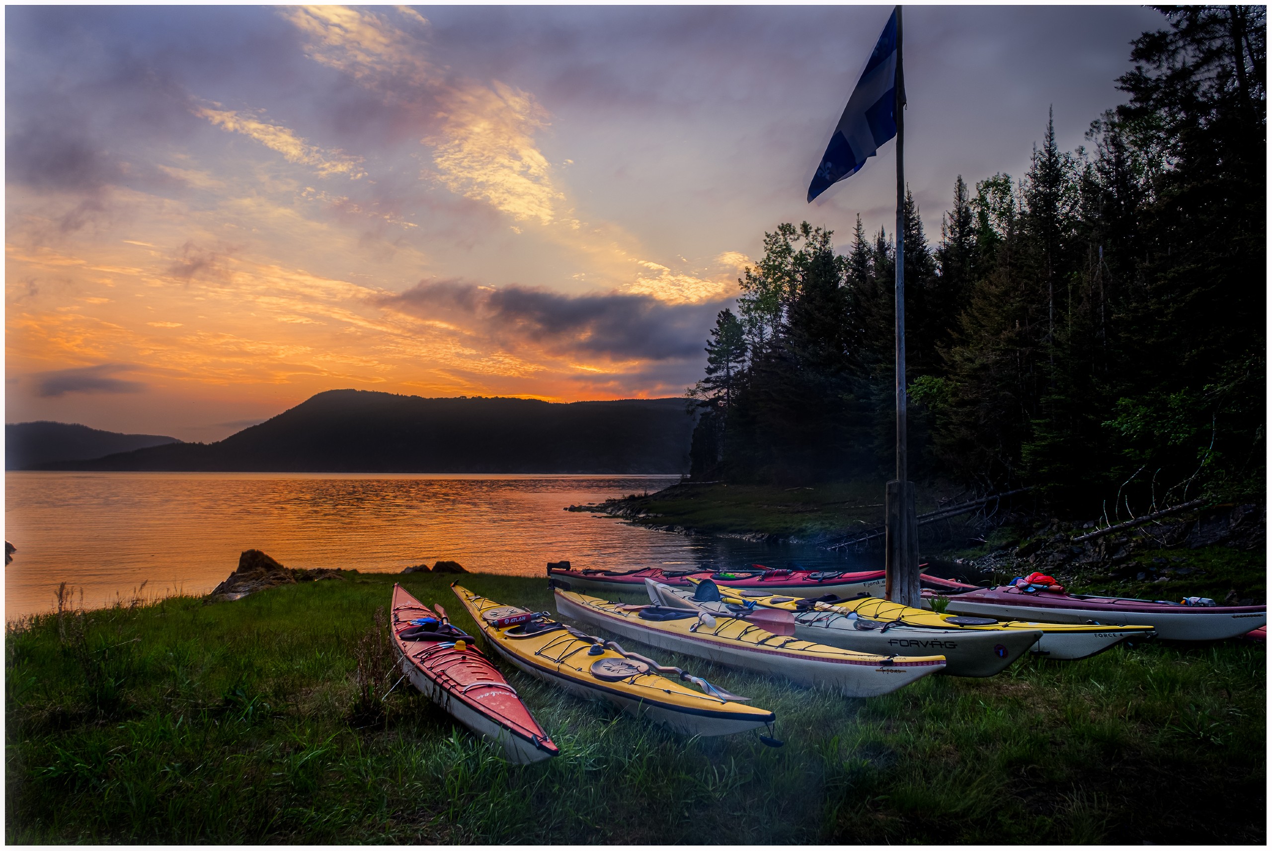 Kayaks near the Fjord in Canada