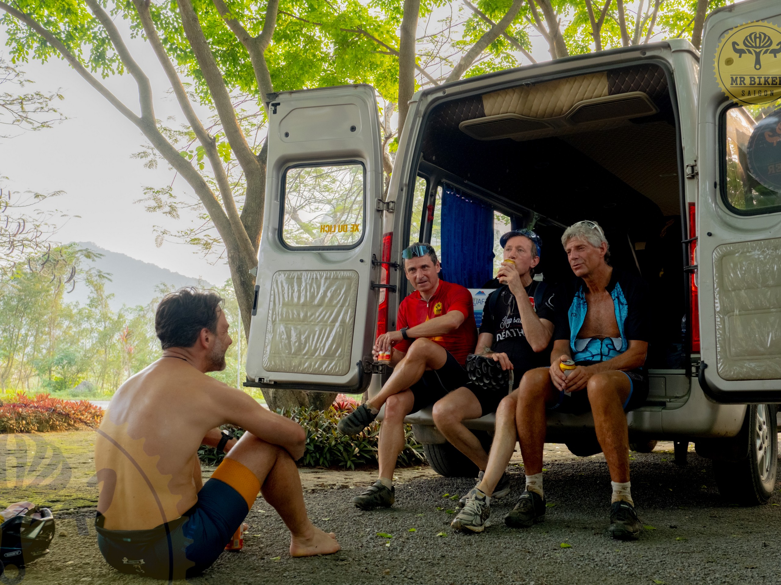 Cyclists resting while on a guided tour in Vietnam