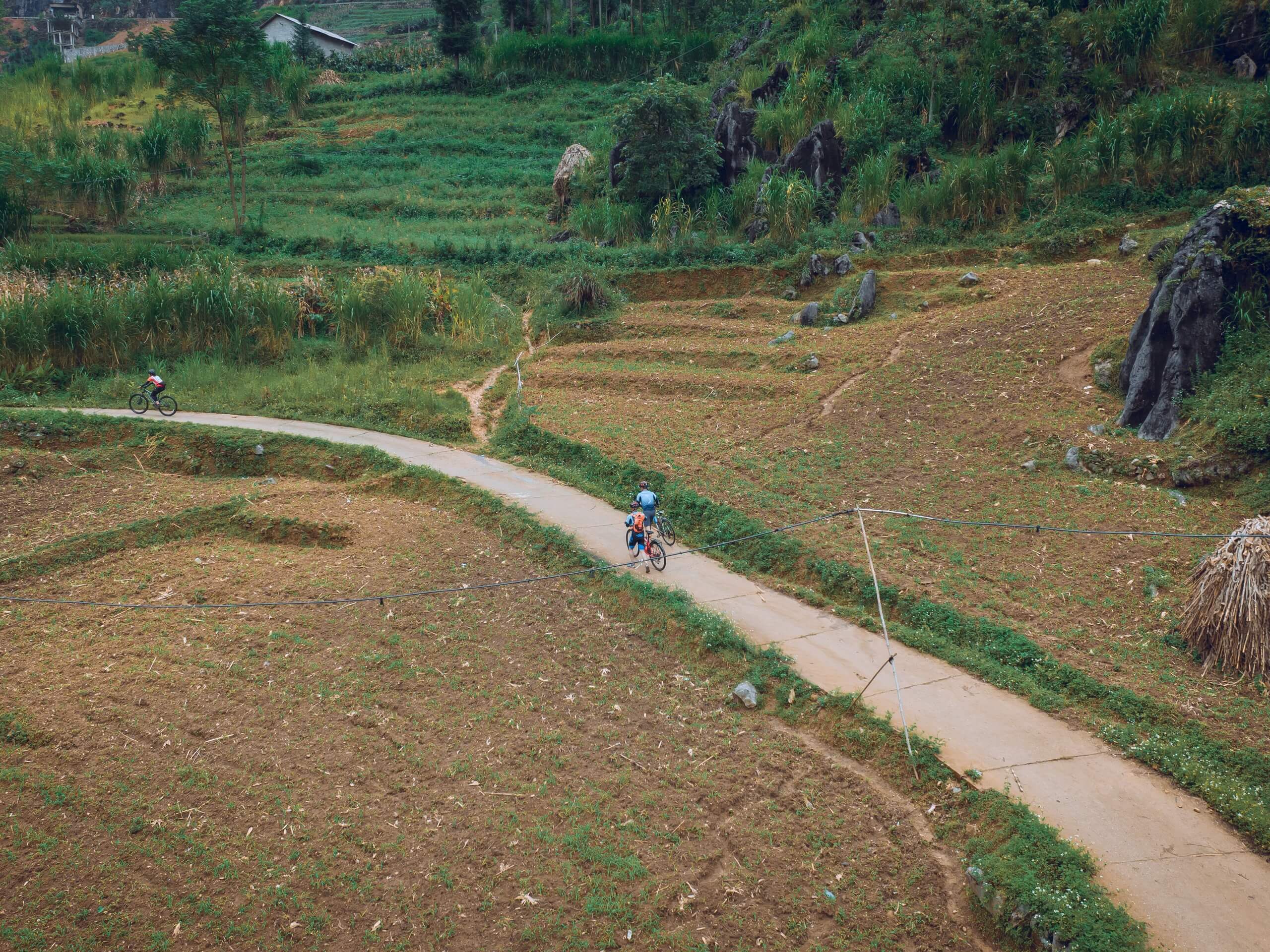 Cyclists riding the road in Northern Vietnam