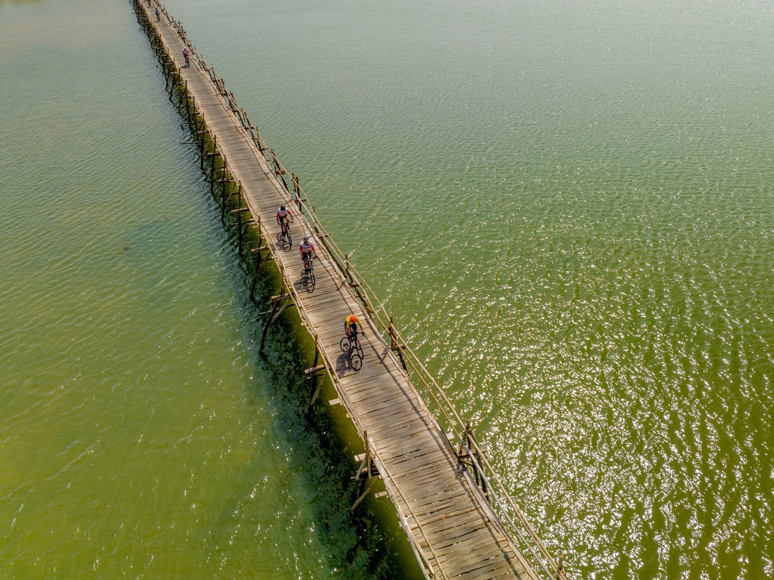 Crossing the bridge in Vietnam