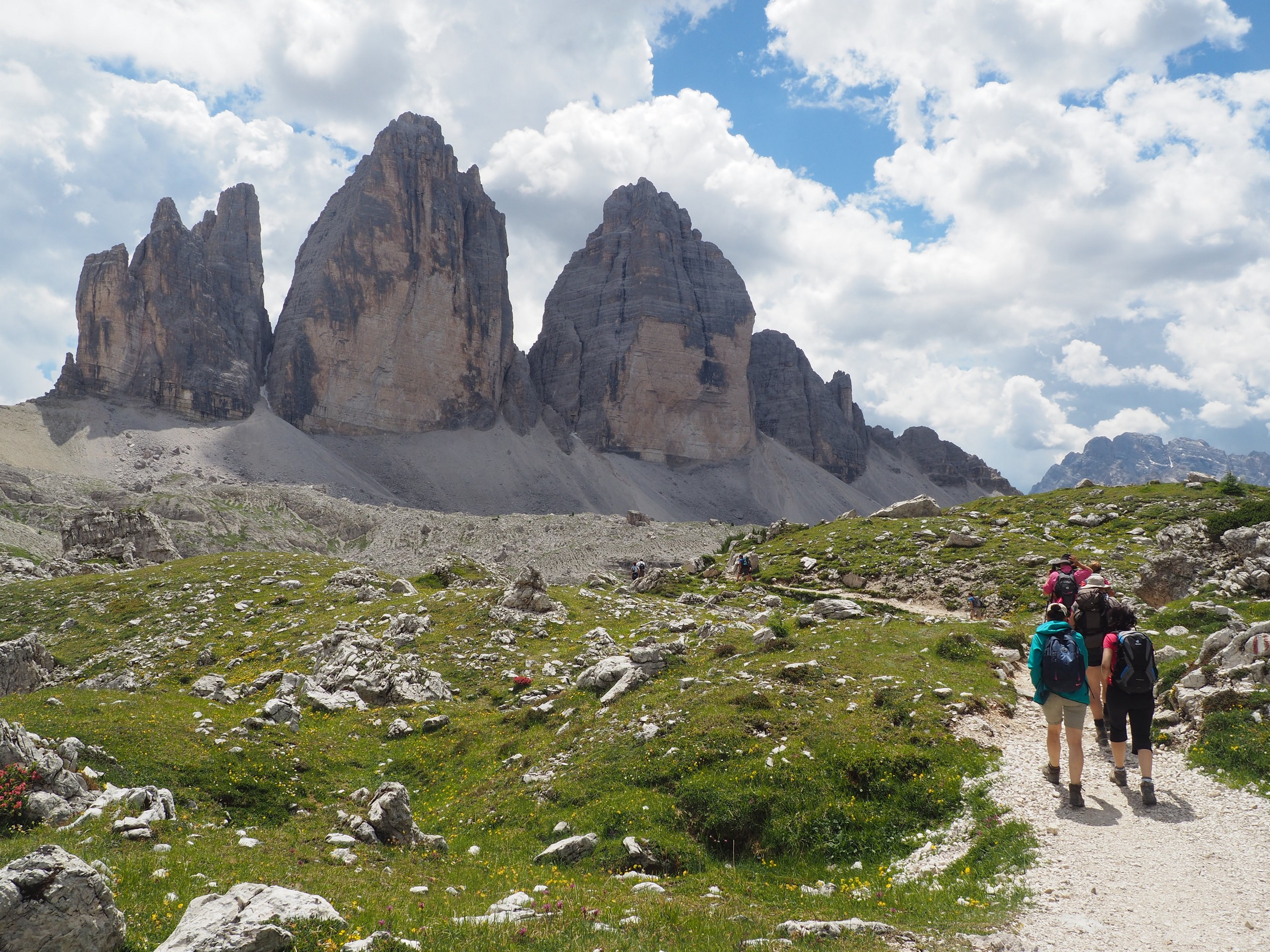 Hiking in front of the Tre Cime di Lavaredo