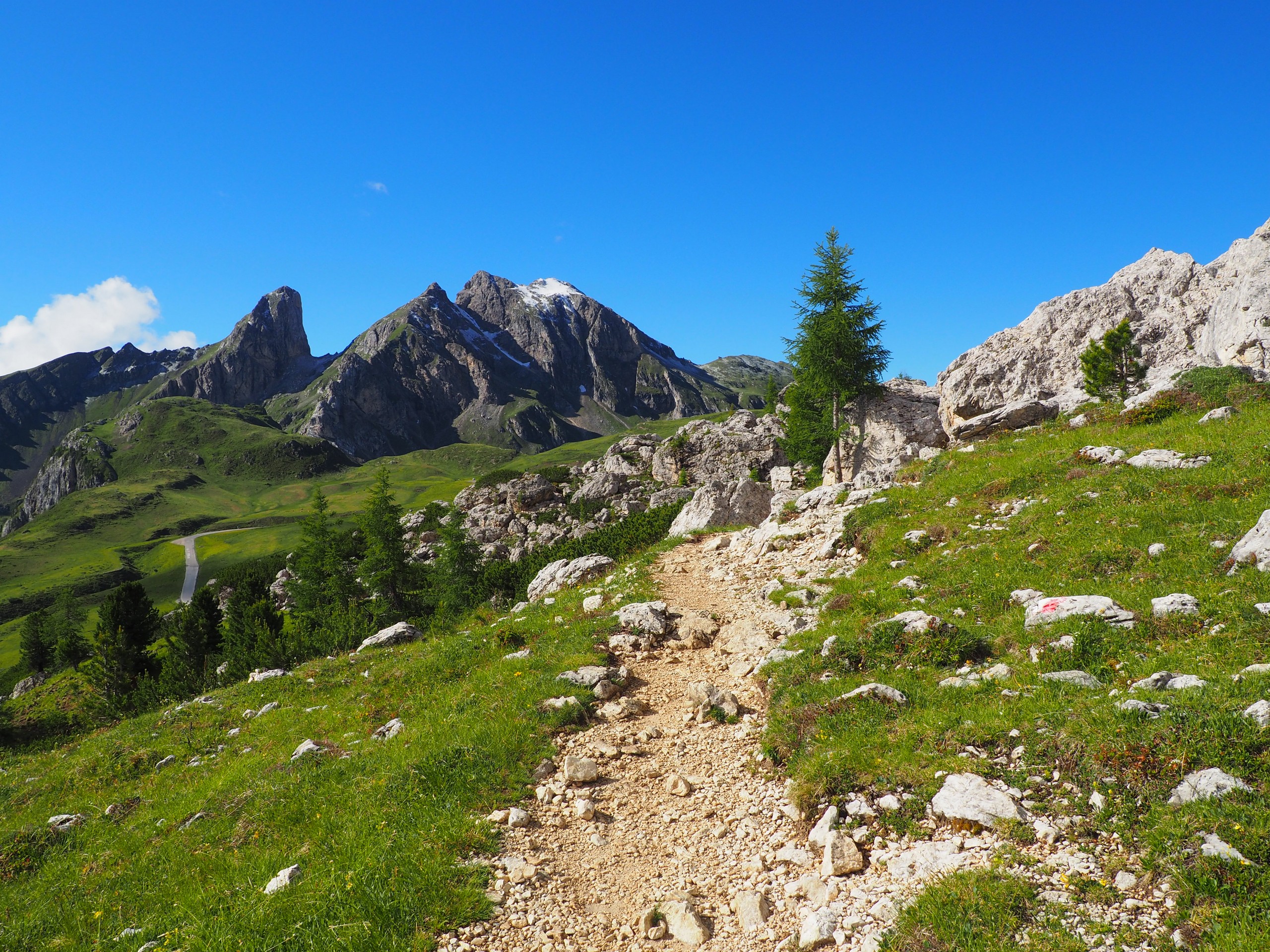 Hiking trail in Dolomites and the Monte Cernera